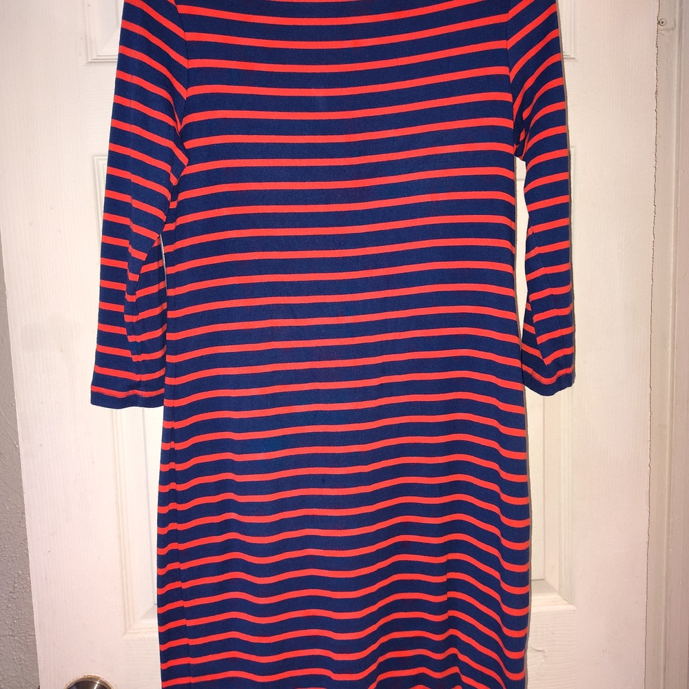 GAP Navy and Red Striped Long Sleeve Dress